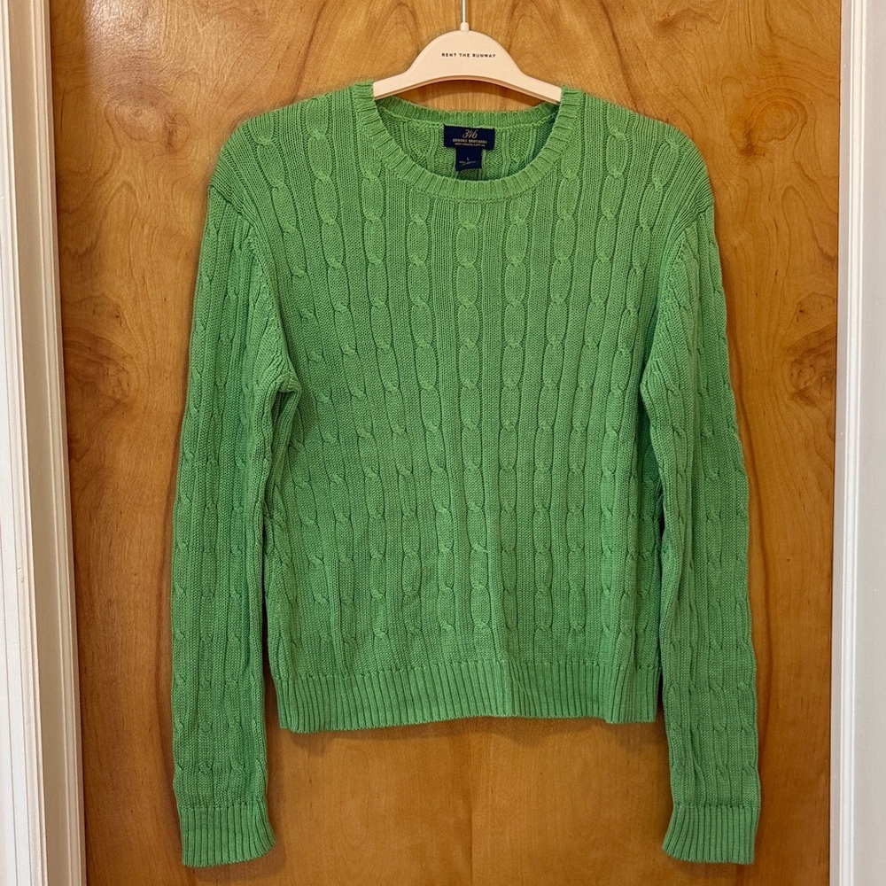 Brooks Brothers Vibrant Green 100% Cotton Cable Knit Sweater